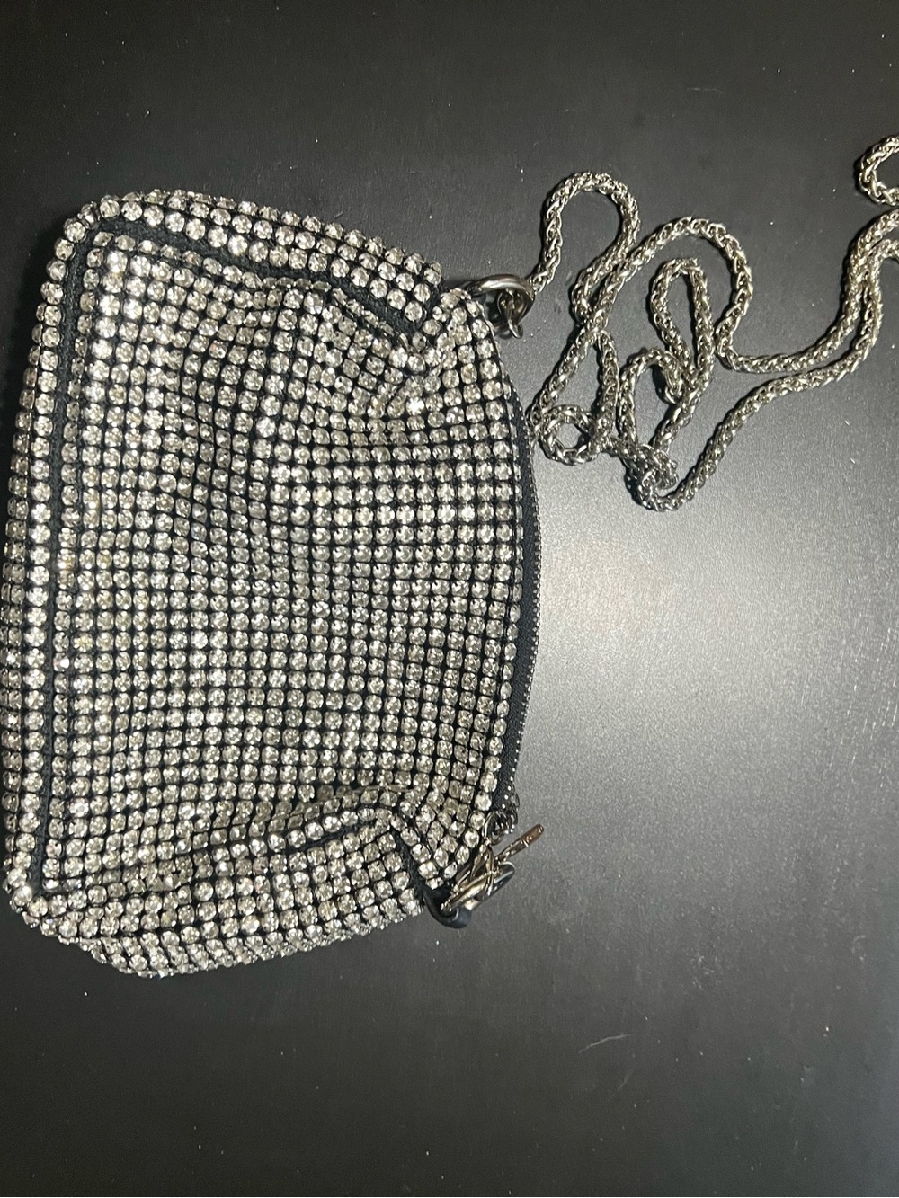 Silver Crystal Rhinestone Mini Crossbody Bag